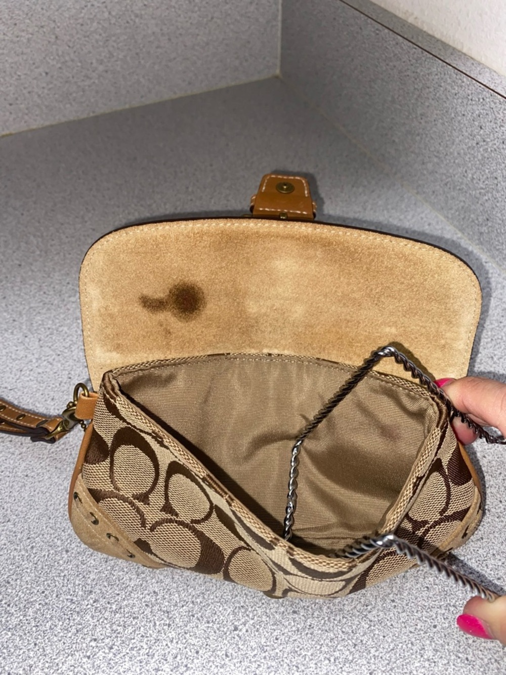 Coach Vintage SoHo Suede Tan Signature Canvas Leather Wristlet GUC - Picture 6 of 14